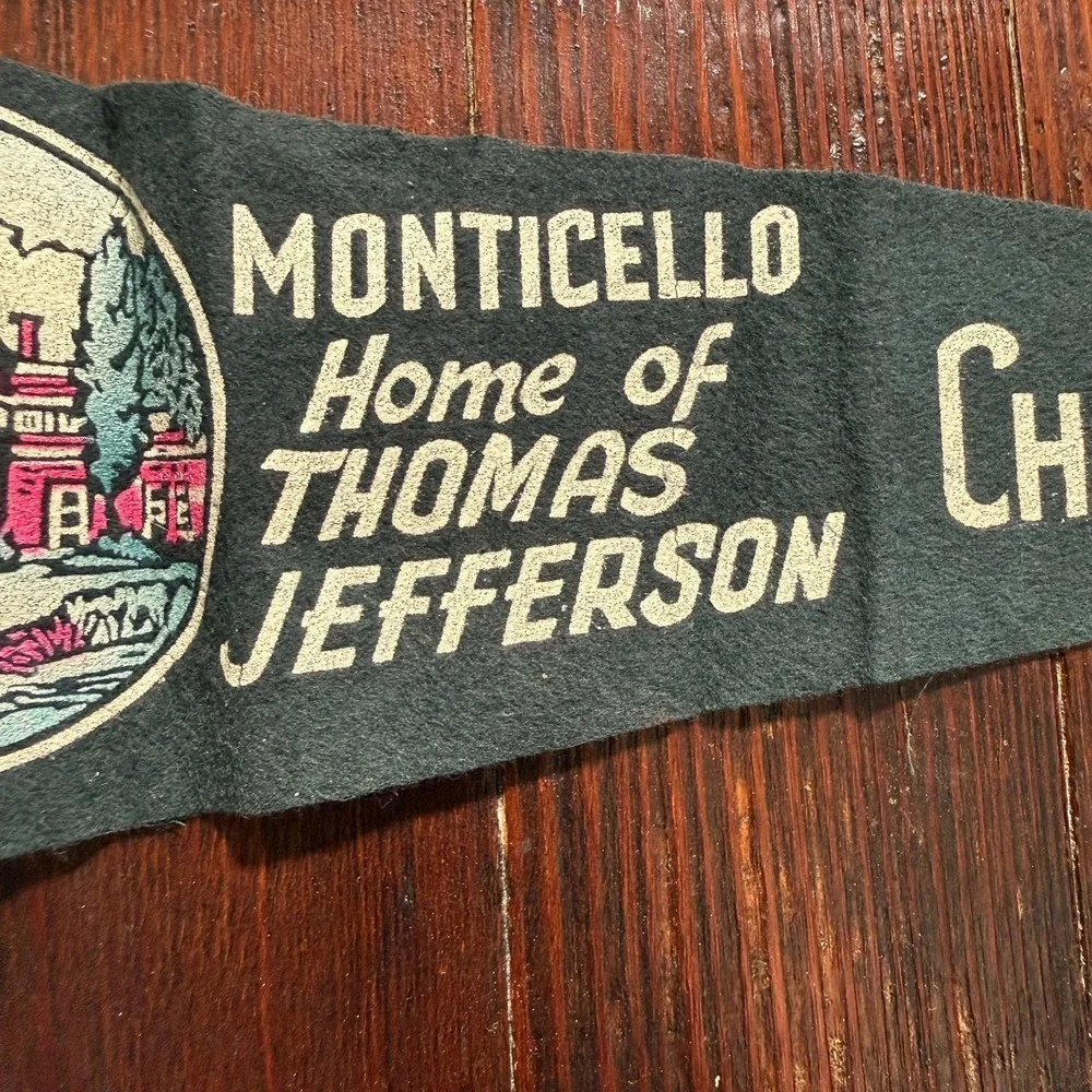 VTG‎ 1960s Monticello Felt Pennant Black Thomas Jefferson Charlottesville VA